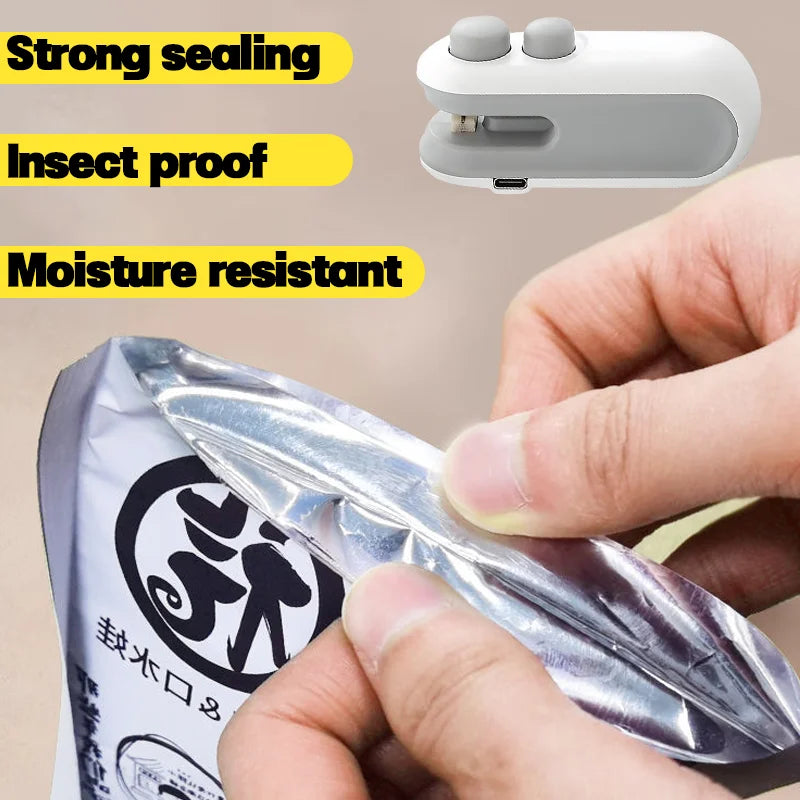 Mini selladora portátil 2 en 1, máquina de sellado de bolsas por calor, recargable por USB, para almacenamiento de alimentos, con clip de sellado, para embalaje.
