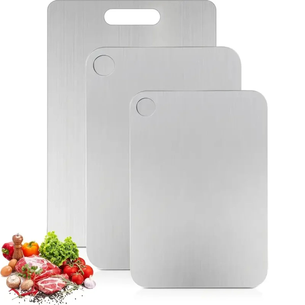 Tabla de cortar de titanio para cocina, de acero inoxidable 304, gruesa, de doble cara, de grado alimenticio, portátil, para picar carne y frutas.