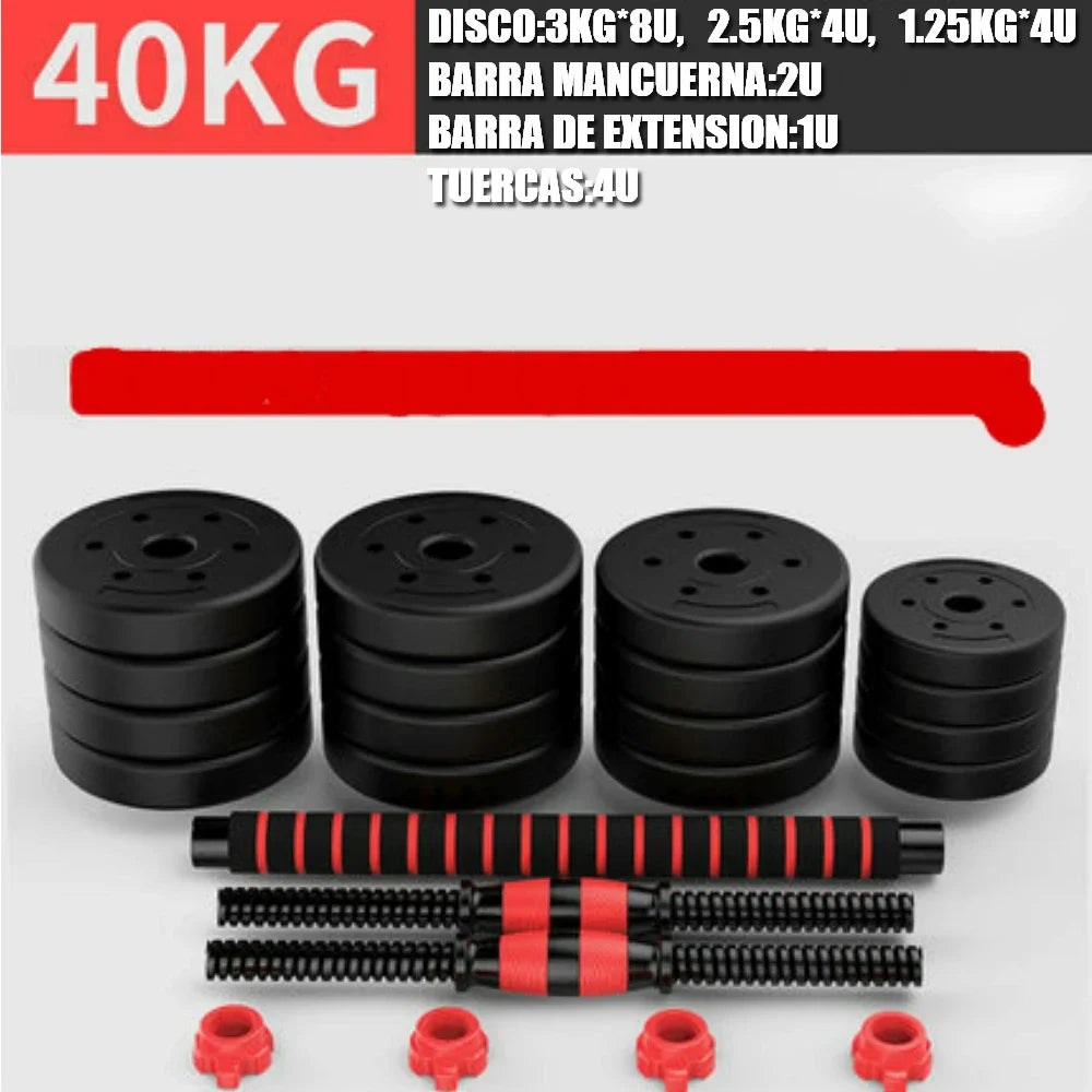 Pesas Pesas y Mancuernas Antideslizantes de Hierro Ajustable Interno-Mancuerna 10 kg 15 kg 20 kg 30 kg 40 kg 50 kg con Barra Ajustable y Bloqueo de Seguridad-Kit de Ejercicios de Gimnasio en Casa
