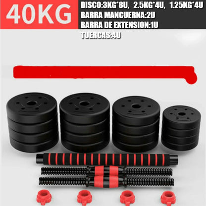 Pesas Pesas y Mancuernas Antideslizantes de Hierro Ajustable Interno-Mancuerna 10 kg 15 kg 20 kg 30 kg 40 kg 50 kg con Barra Ajustable y Bloqueo de Seguridad-Kit de Ejercicios de Gimnasio en Casa