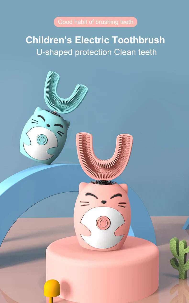 Cepillo de dientes eléctrico sónico en forma de U para niños