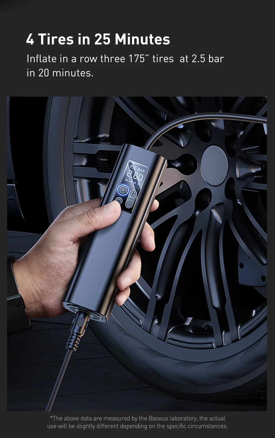Mini compresor de aire para coche Baseus de 12 V y 150 PSI