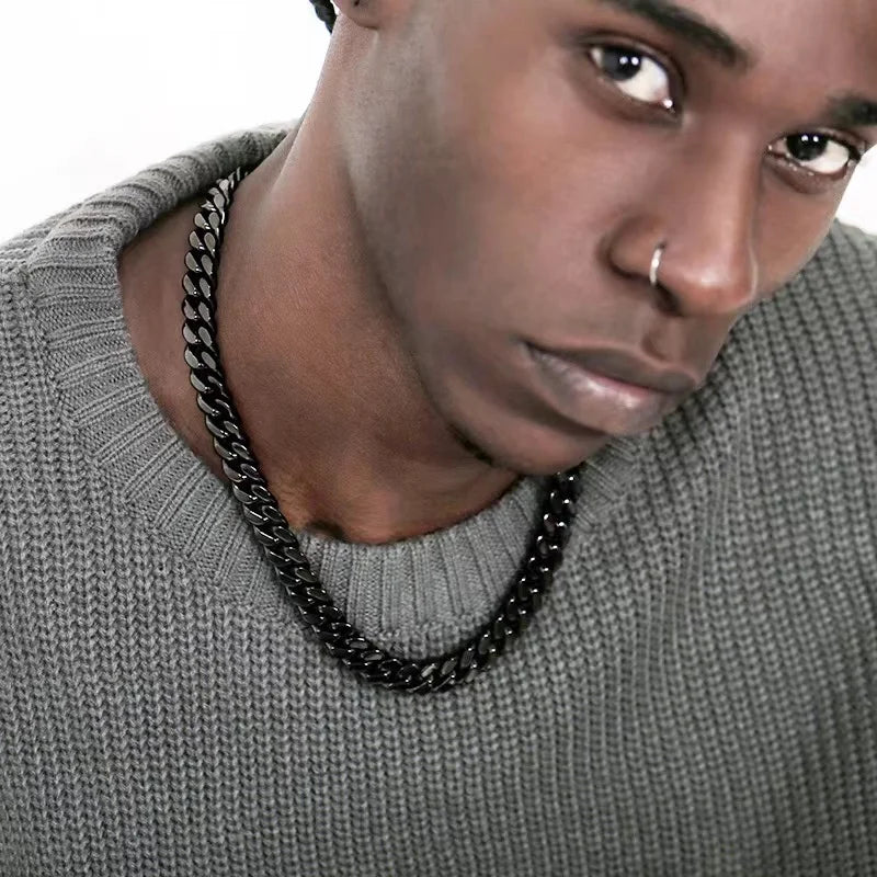 Curb Cuban Necklaces For Men Women Black Gold Color