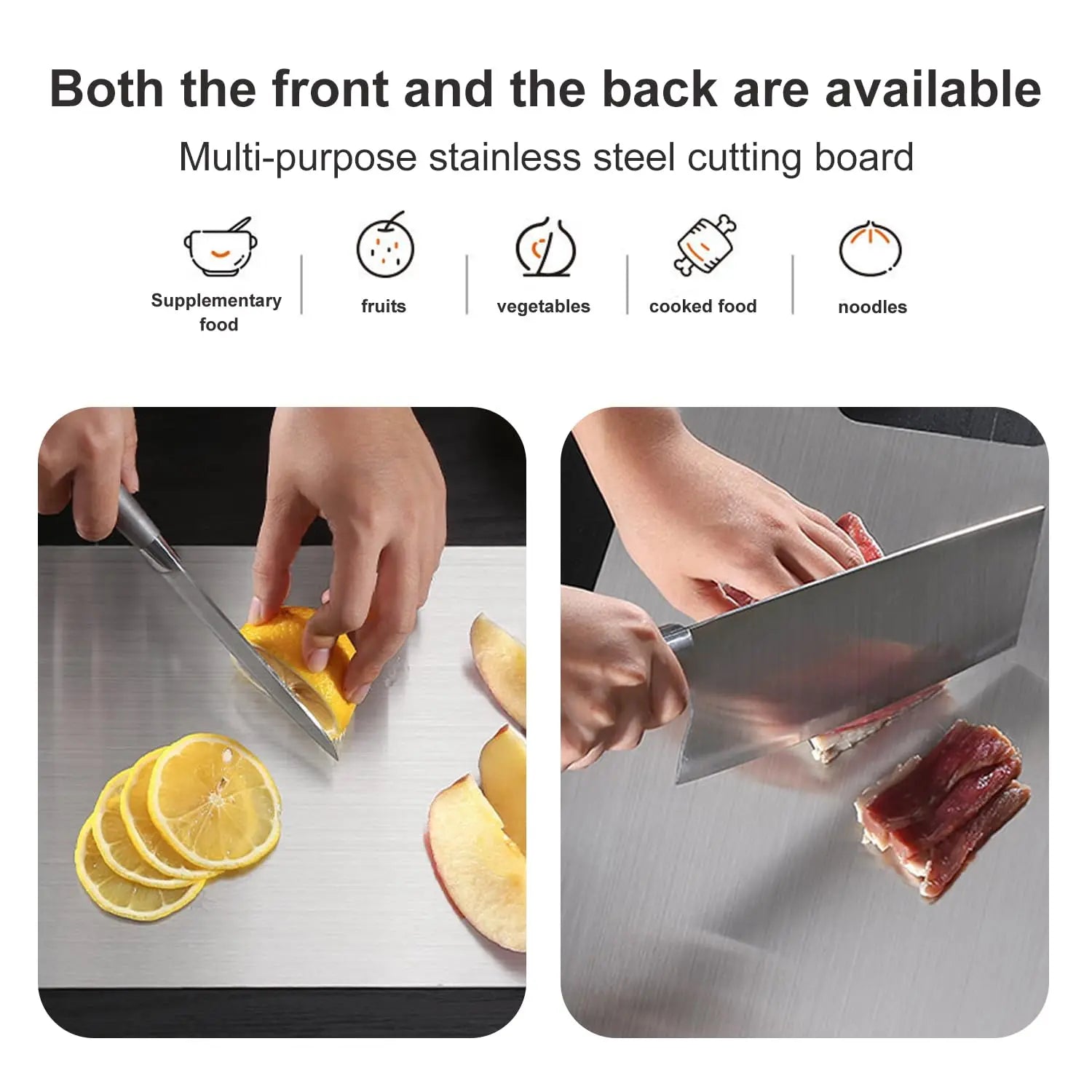 Tabla de cortar de titanio para cocina, de acero inoxidable 304, gruesa, de doble cara, de grado alimenticio, portátil, para picar carne y frutas.