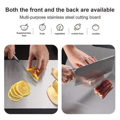 Tabla de cortar de titanio para cocina, de acero inoxidable 304, gruesa, de doble cara, de grado alimenticio, portátil, para picar carne y frutas.