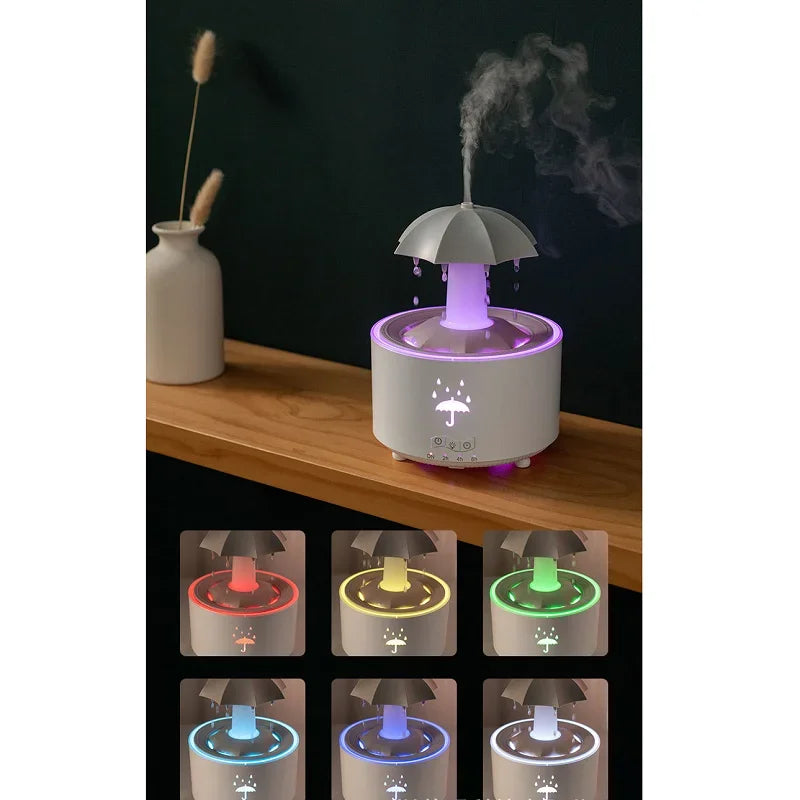 Máquina de aromaterapia con forma de paraguas giratorio y gotas de agua