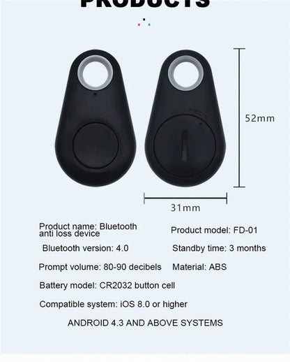 Minirastreador GPS inteligente para mascotas, alarma antipérdida, localizador inalámbrico con localizador de llaves y bolso para niños, recordatorio y control de obturador para selfies.