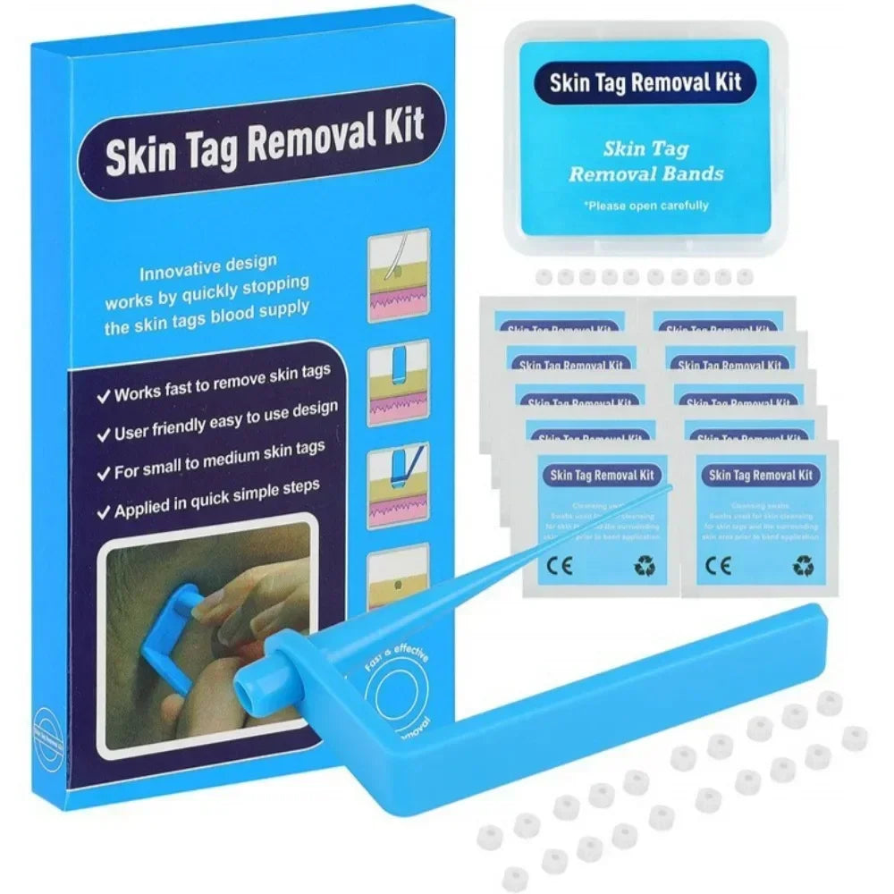 2-IN-1 Auto Skin Tag Removal Tool Kit Painless Skin Label Mole Acne Wart Removal Pen with Cleansing Swabs Facial Skin Care Tool