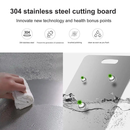 Tabla de cortar de titanio para cocina, de acero inoxidable 304, gruesa, de doble cara, de grado alimenticio, portátil, para picar carne y frutas.