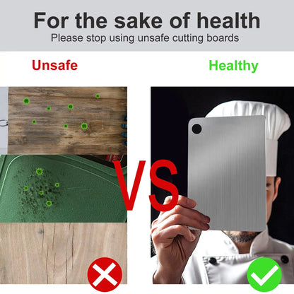 Tabla de cortar de titanio para cocina, de acero inoxidable 304, gruesa, de doble cara, de grado alimenticio, portátil, para picar carne y frutas.