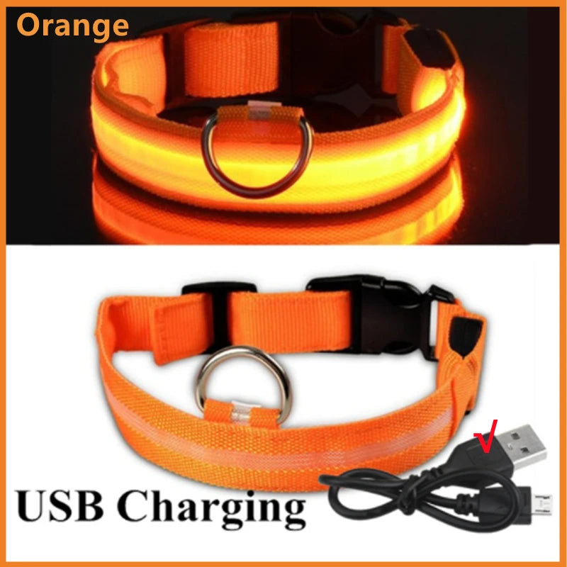 Collar luminoso recargable por USB, ajustable, con luz LED brillante, para perros grandes y pequeños, con luz nocturna y arnés de seguridad para mascotas.