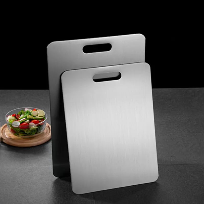 Tabla de cortar de titanio para cocina, de acero inoxidable 304, gruesa, de doble cara, de grado alimenticio, portátil, para picar carne y frutas.