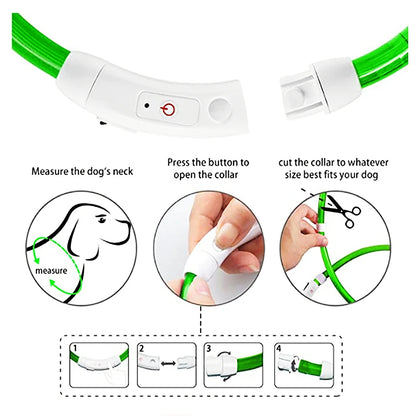 Collar luminoso recargable por USB, ajustable, con luz LED brillante, para perros grandes y pequeños, con luz nocturna y arnés de seguridad para mascotas.
