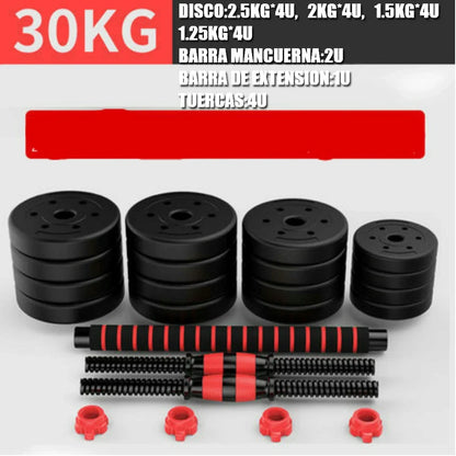 Pesas Pesas y Mancuernas Antideslizantes de Hierro Ajustable Interno-Mancuerna 10 kg 15 kg 20 kg 30 kg 40 kg 50 kg con Barra Ajustable y Bloqueo de Seguridad-Kit de Ejercicios de Gimnasio en Casa