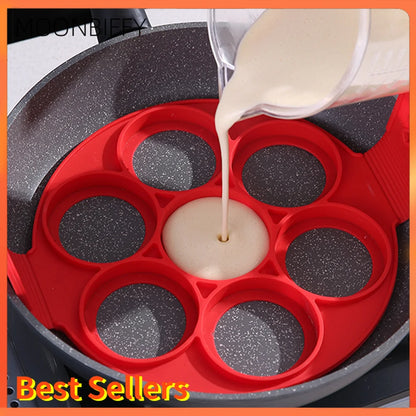 Molde antiadherente de silicona para hornear panqueques con 7 agujeros y múltiples formas, moldes para huevos fritos para cocinar en familia y utensilios de cocina.