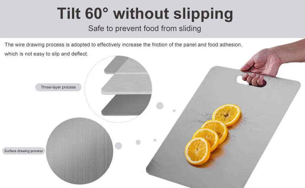 Tabla de cortar de titanio para cocina, de acero inoxidable 304, gruesa, de doble cara, de grado alimenticio, portátil, para picar carne y frutas.
