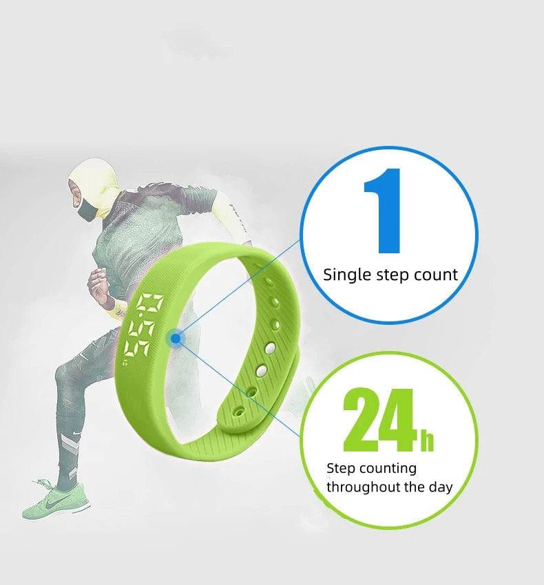 Pulsera inteligente LED digital resistente al agua, reloj inteligente con podómetro para correr, monitor, banda inteligente, alarma de vibración y recordatorio.