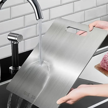 Tabla de cortar de titanio para cocina, de acero inoxidable 304, gruesa, de doble cara, de grado alimenticio, portátil, para picar carne y frutas.