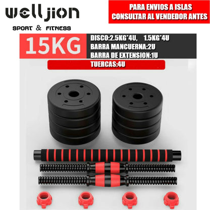 Pesas Pesas y Mancuernas Antideslizantes de Hierro Ajustable Interno-Mancuerna 10 kg 15 kg 20 kg 30 kg 40 kg 50 kg con Barra Ajustable y Bloqueo de Seguridad-Kit de Ejercicios de Gimnasio en Casa