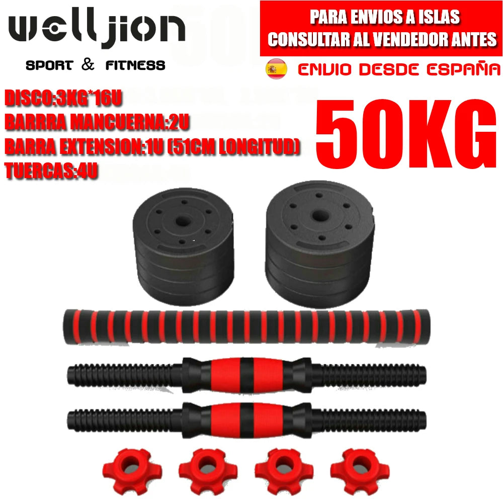 Pesas Pesas y Mancuernas Antideslizantes de Hierro Ajustable Interno-Mancuerna 10 kg 15 kg 20 kg 30 kg 40 kg 50 kg con Barra Ajustable y Bloqueo de Seguridad-Kit de Ejercicios de Gimnasio en Casa