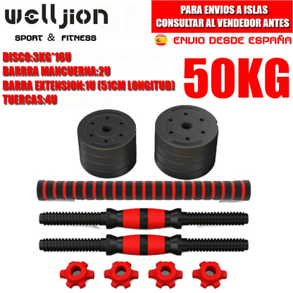 Pesas Pesas y Mancuernas Antideslizantes de Hierro Ajustable Interno-Mancuerna 10 kg 15 kg 20 kg 30 kg 40 kg 50 kg con Barra Ajustable y Bloqueo de Seguridad-Kit de Ejercicios de Gimnasio en Casa