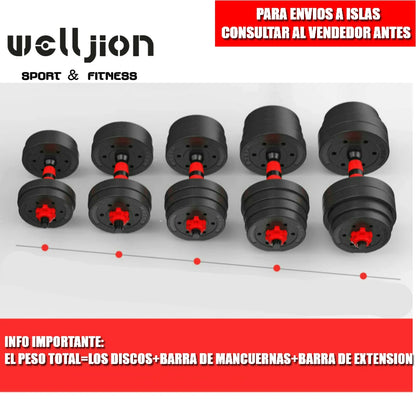 Pesas Pesas y Mancuernas Antideslizantes de Hierro Ajustable Interno-Mancuerna 10 kg 15 kg 20 kg 30 kg 40 kg 50 kg con Barra Ajustable y Bloqueo de Seguridad-Kit de Ejercicios de Gimnasio en Casa
