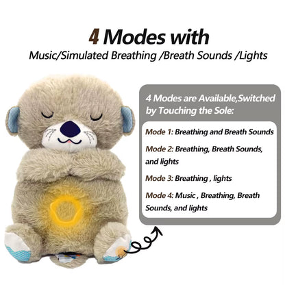 Baby Breathing Bear Baby Soothing Otter Plush Doll Toy Baby Kids Soothing Music Sleeping Companion Sound and Light Doll Toy Gift