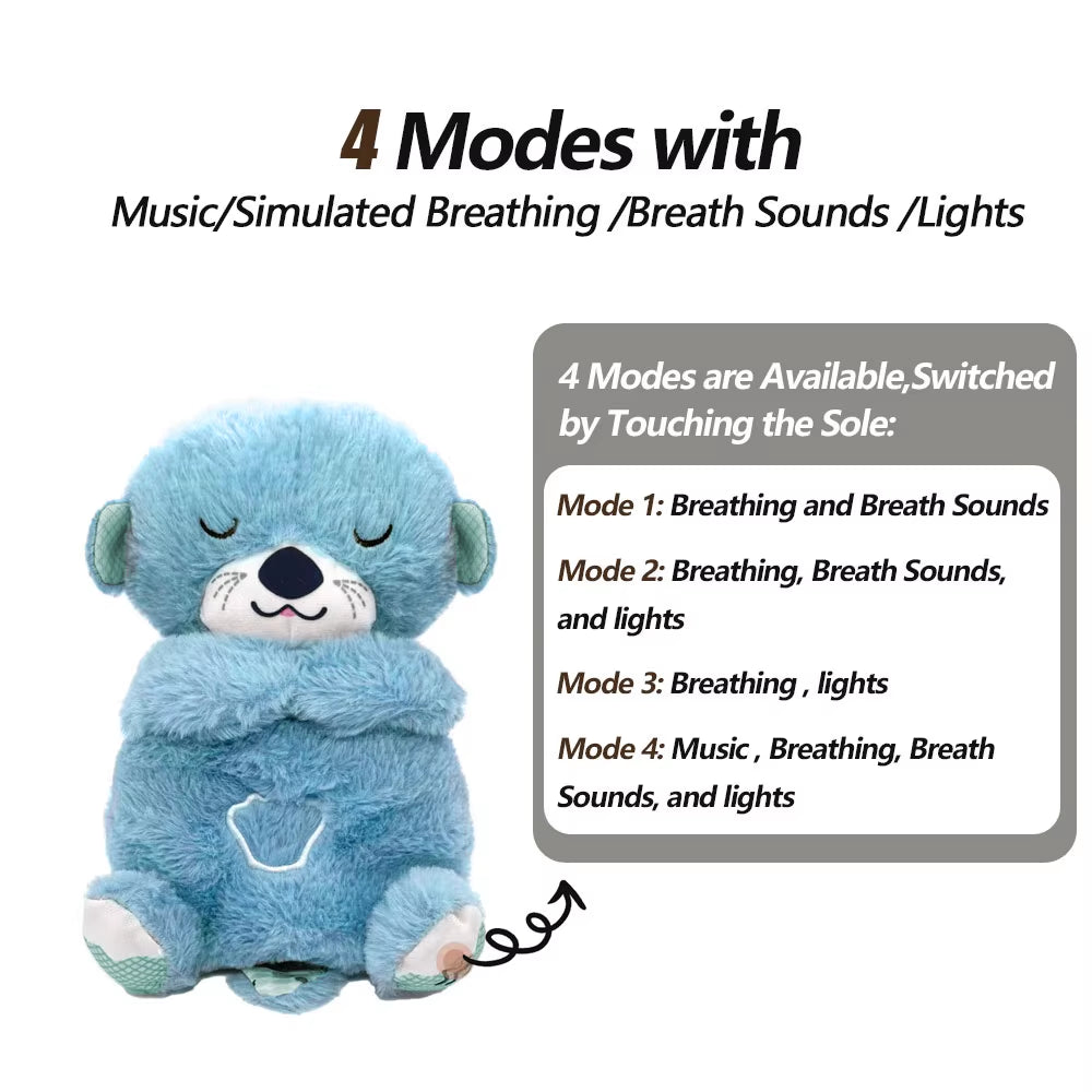 Baby Breathing Bear Baby Soothing Otter Plush Doll Toy Baby Kids Soothing Music Sleeping Companion Sound and Light Doll Toy Gift