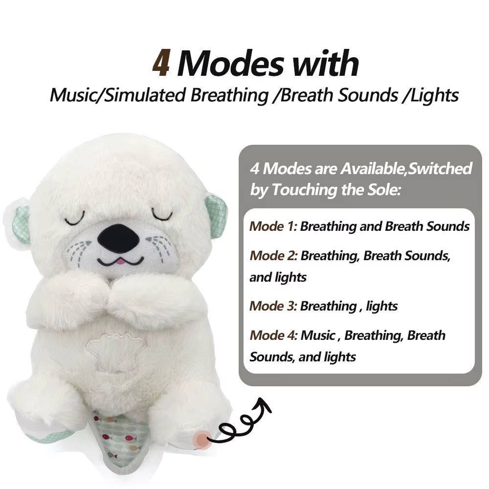 Baby Breathing Bear Baby Soothing Otter Plush Doll Toy Baby Kids Soothing Music Sleeping Companion Sound and Light Doll Toy Gift